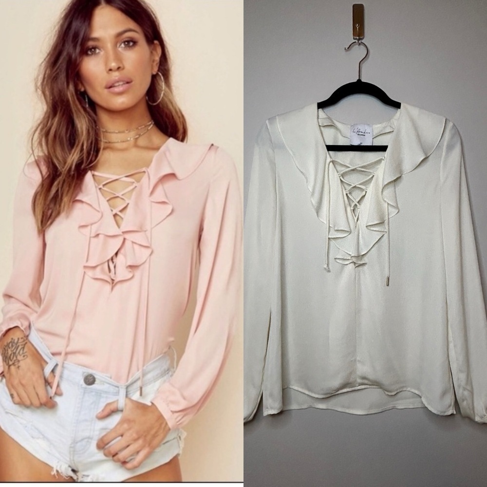 L'Academie Ruffle Boho Blouse Cream Color size XS